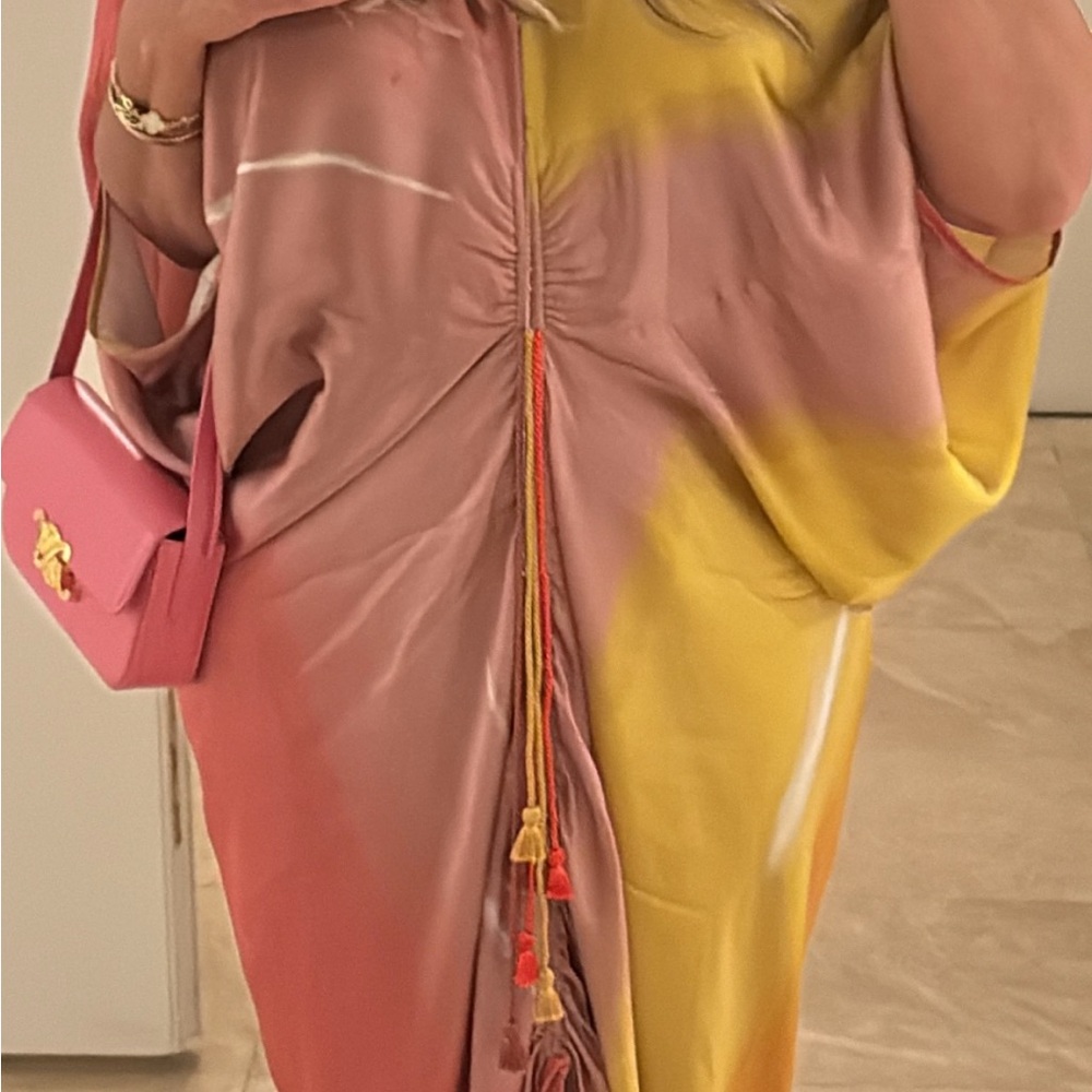 Silvia Tcherassi Pink and Yellow Asymmetrical Silk Dress